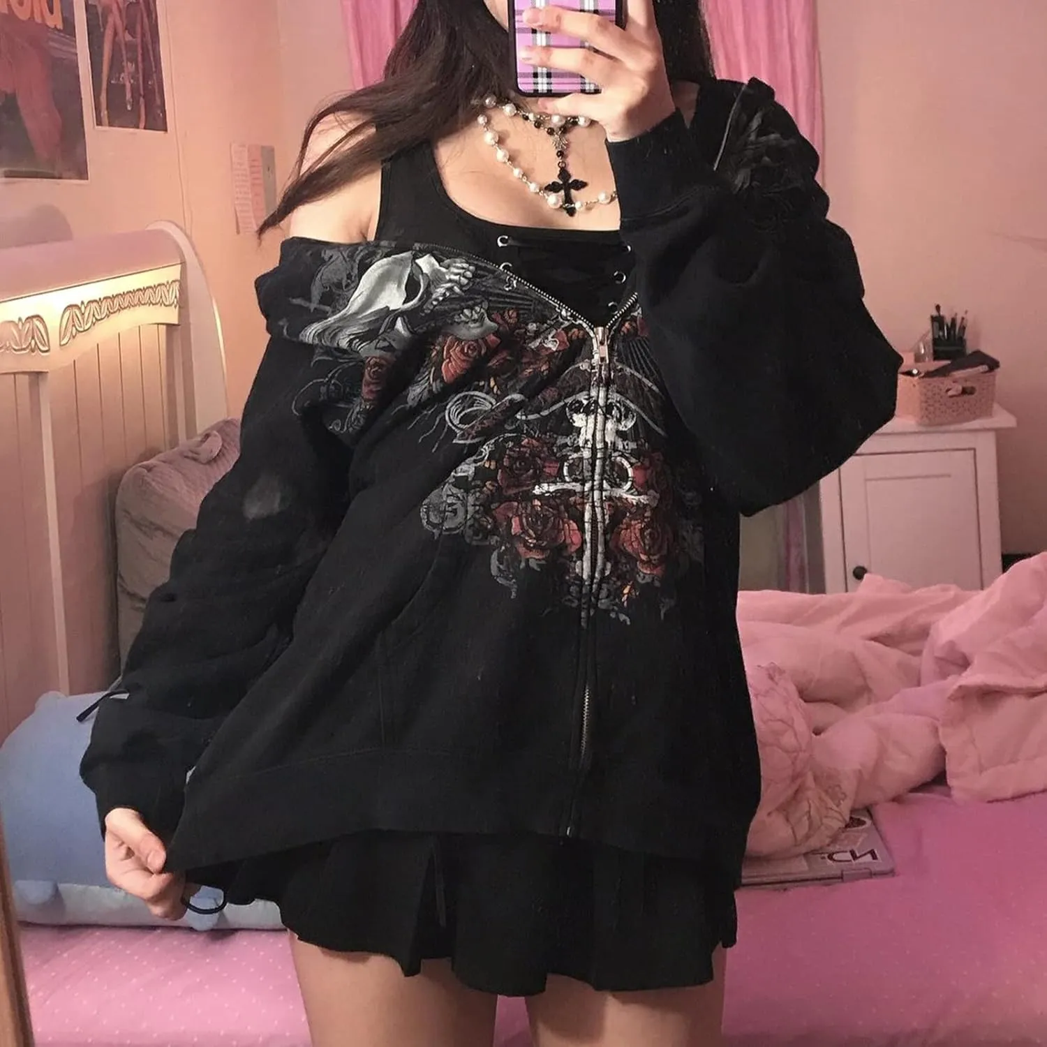 SOLILOQUY Women Zip Up Hoodie Y2k Vintage Graphic Oversized Hooded Sweatshirt Jacket Pullover Coats Harajuku Streetwear