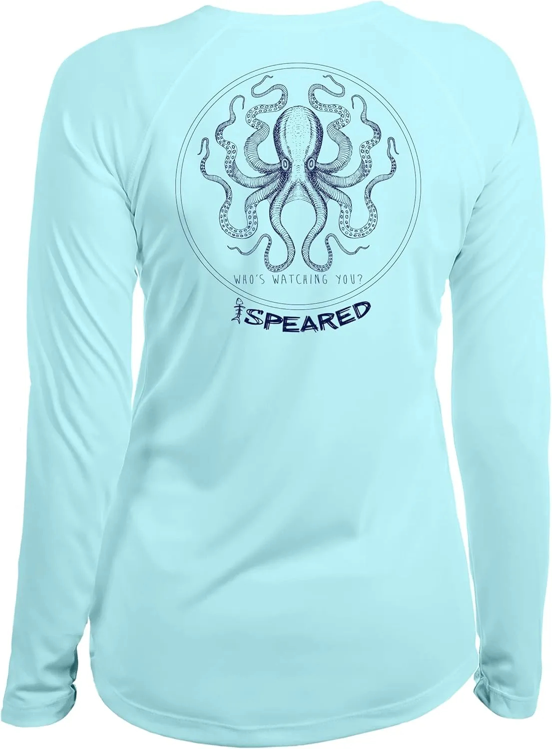 Spearfishing Octopus UV T-Shirt: UPF 50  Long Sleeve Womens Sun Protection, Quick Dry Rash Guard Tee for Scuba Diving, Fishing, Swim, Outdoors: The Kraken: Lt. Blue - XL