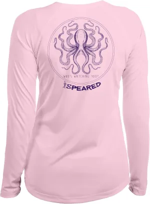 Spearfishing Octopus UV T-Shirt: UPF 50  Long Sleeve Womens Sun Protection, Quick Dry Rash Guard Tee for Scuba Diving, Fishing, Swim, Outdoors: The Kraken: Pink - M