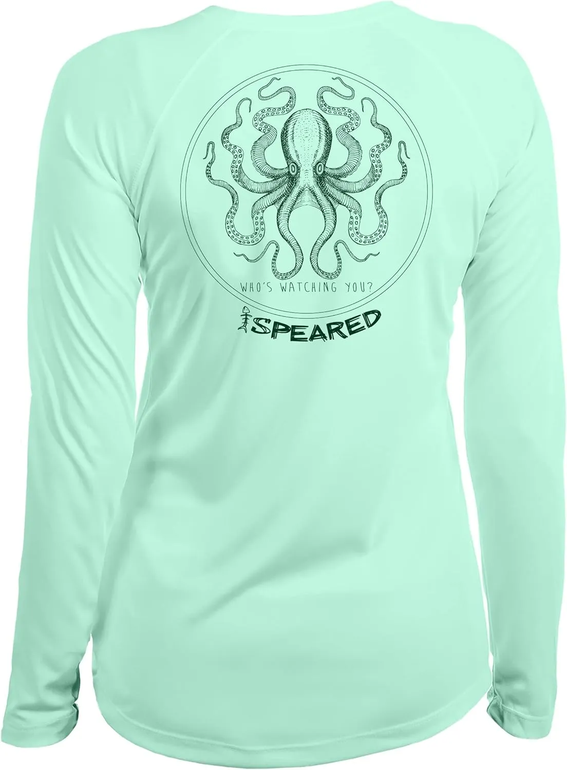 Spearfishing Octopus UV T-Shirt: UPF 50  Long Sleeve Womens Sun Protection, Quick Dry Rash Guard Tee for Scuba Diving, Fishing, Swim, Outdoors: The Kraken: Seagreen - 2XL