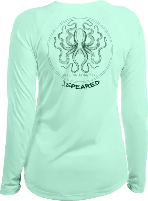 Spearfishing Octopus UV T-Shirt: UPF 50  Long Sleeve Womens Sun Protection, Quick Dry Rash Guard Tee for Scuba Diving, Fishing, Swim, Outdoors: The Kraken: Seagreen - 2XL
