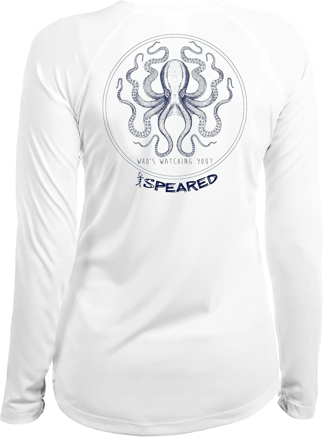 Spearfishing Octopus UV T-Shirt: UPF 50  Long Sleeve Womens Sun Protection, Quick Dry Rash Guard Tee for Scuba Diving, Fishing, Swim, Outdoors: The Kraken: White - M