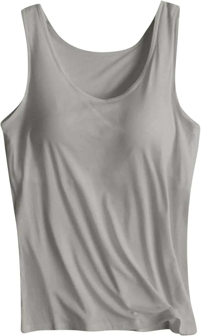 Tank Top with Built in Bra for Women Wide Strap Athletic Shelf Bra Workout Slim Fit Basic Lingerie Camisoles