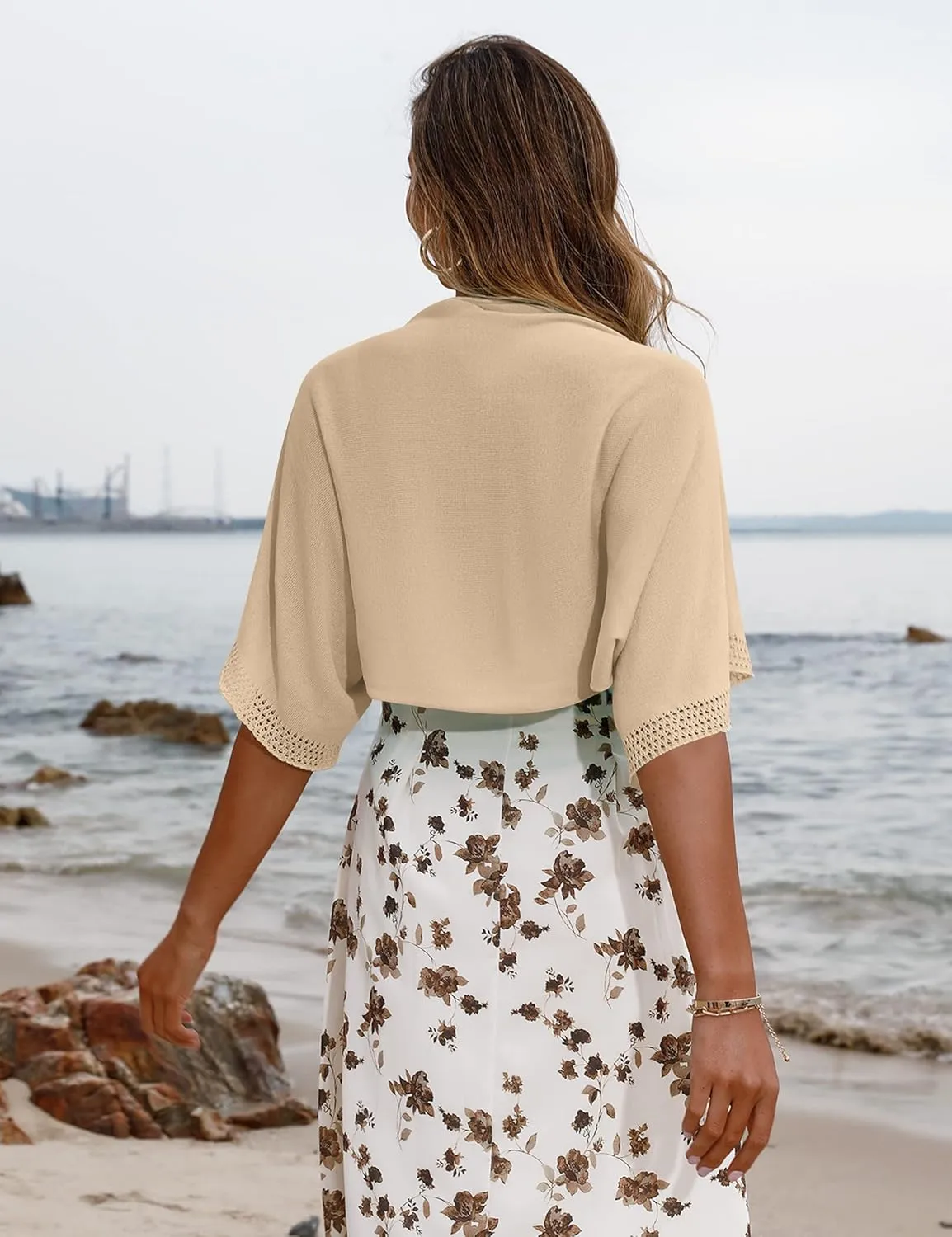 Totatuit Women's Short Sleeve Bolero Shrug for Dresses Open Front Knit Cropped Cardigan Loose Sheer Cardigan Sweater