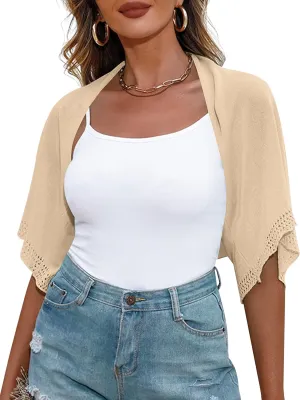 Totatuit Women's Short Sleeve Bolero Shrug for Dresses Open Front Knit Cropped Cardigan Loose Sheer Cardigan Sweater