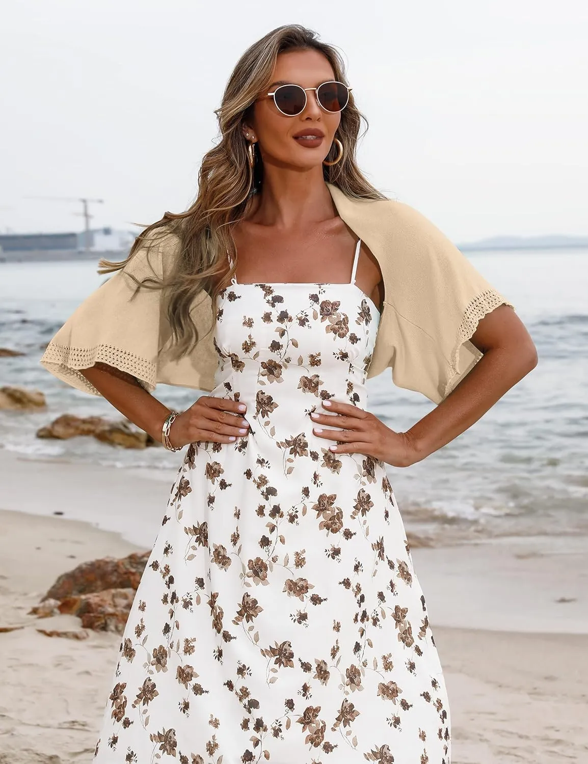 Totatuit Women's Short Sleeve Bolero Shrug for Dresses Open Front Knit Cropped Cardigan Loose Sheer Cardigan Sweater