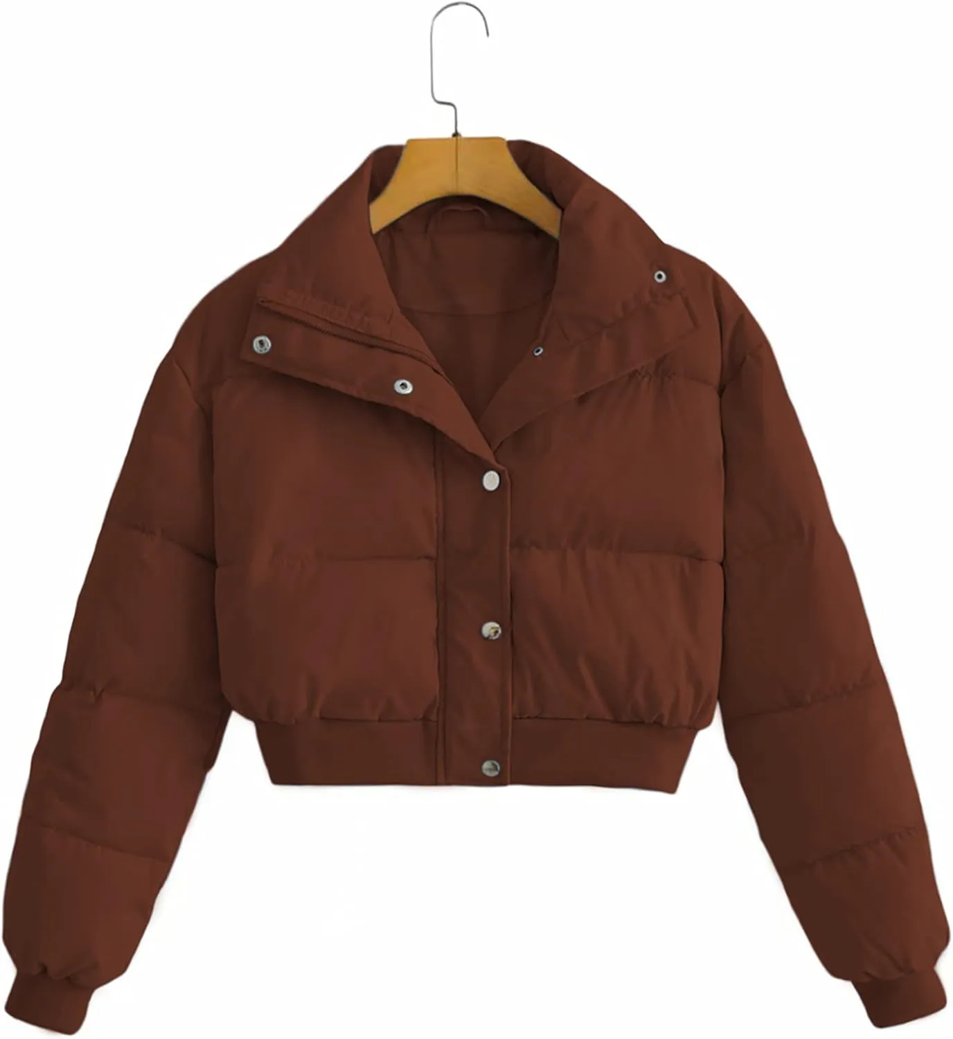 Uaneo Womens Cropped Puffer Jacket Stand Collar Zip Up Winter Padded Down Coats