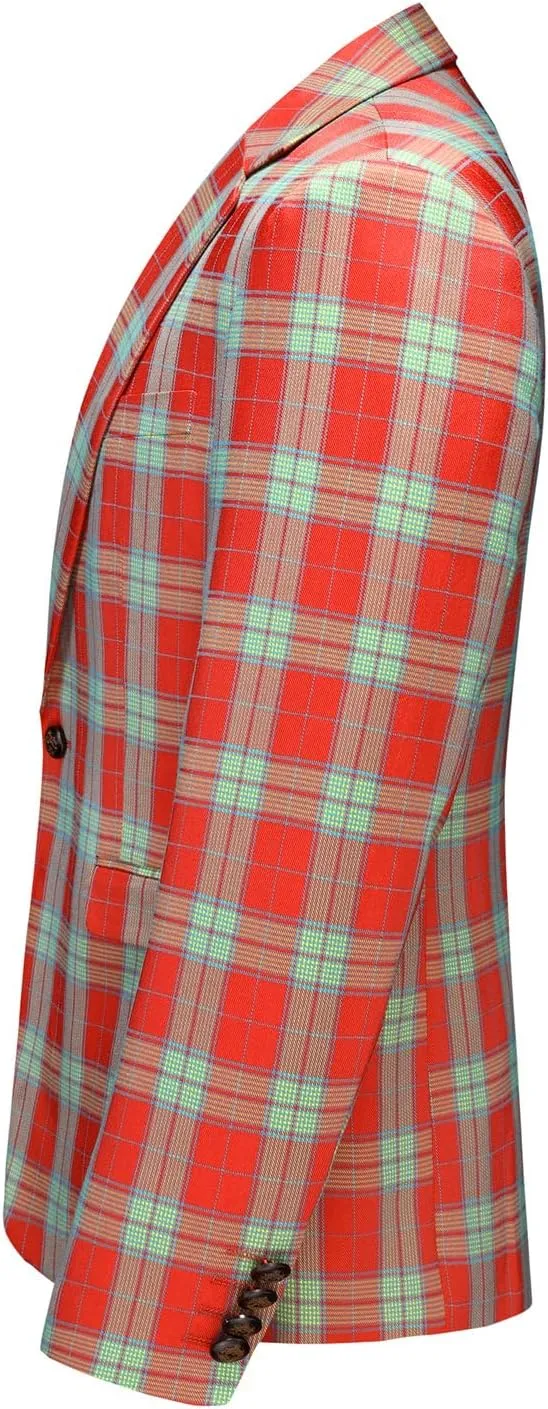 UNINUKOO Men's Blazer Plaid Casual Slim Fit Sport Coats One Button Lightweight Checkered Suit Jacket