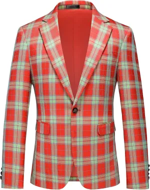 UNINUKOO Men's Blazer Plaid Casual Slim Fit Sport Coats One Button Lightweight Checkered Suit Jacket