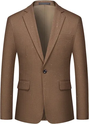 UNINUKOO Men's Blazer Plaid Casual Slim Fit Sport Coats One Button Lightweight Checkered Suit Jacket