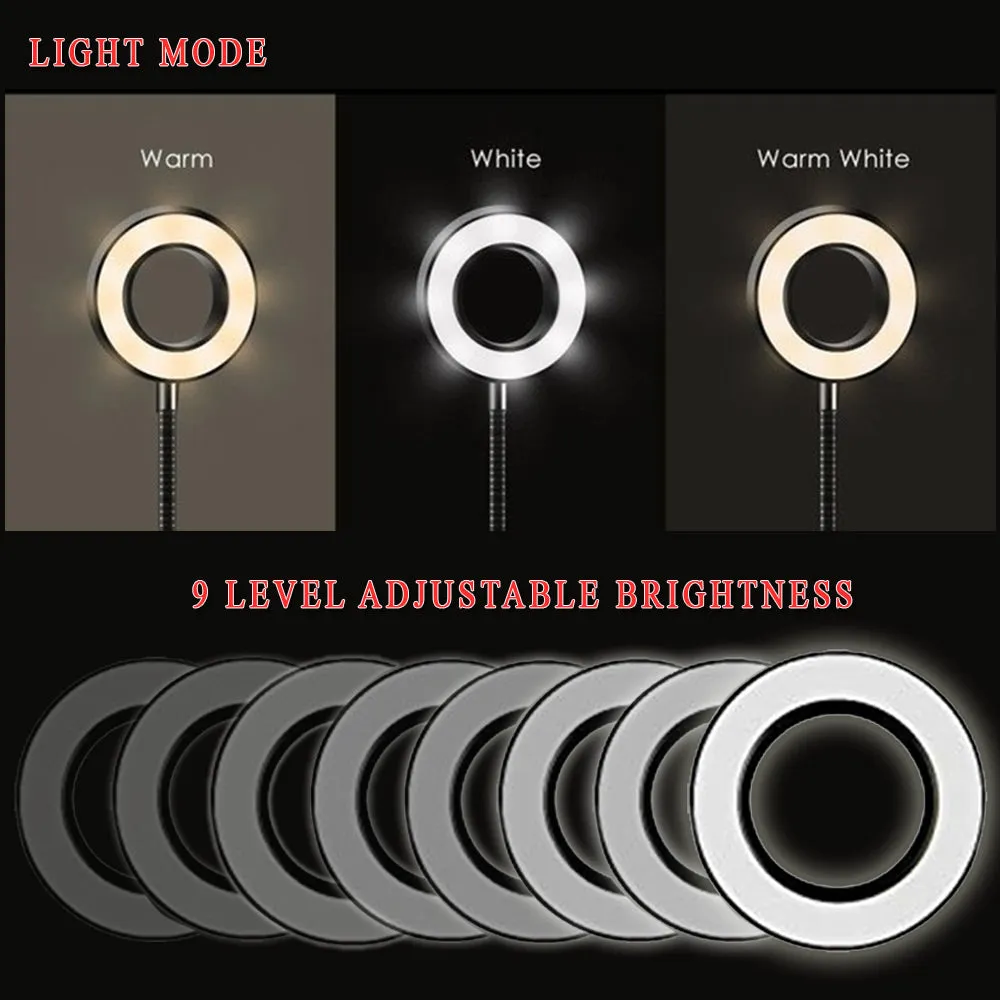 Vivitar Selfie Ring LED Light with Cellphone Stand and Microphone Holder for Live Stream Makeup, 3-Light Mode 10-Level Brightness Adjustment