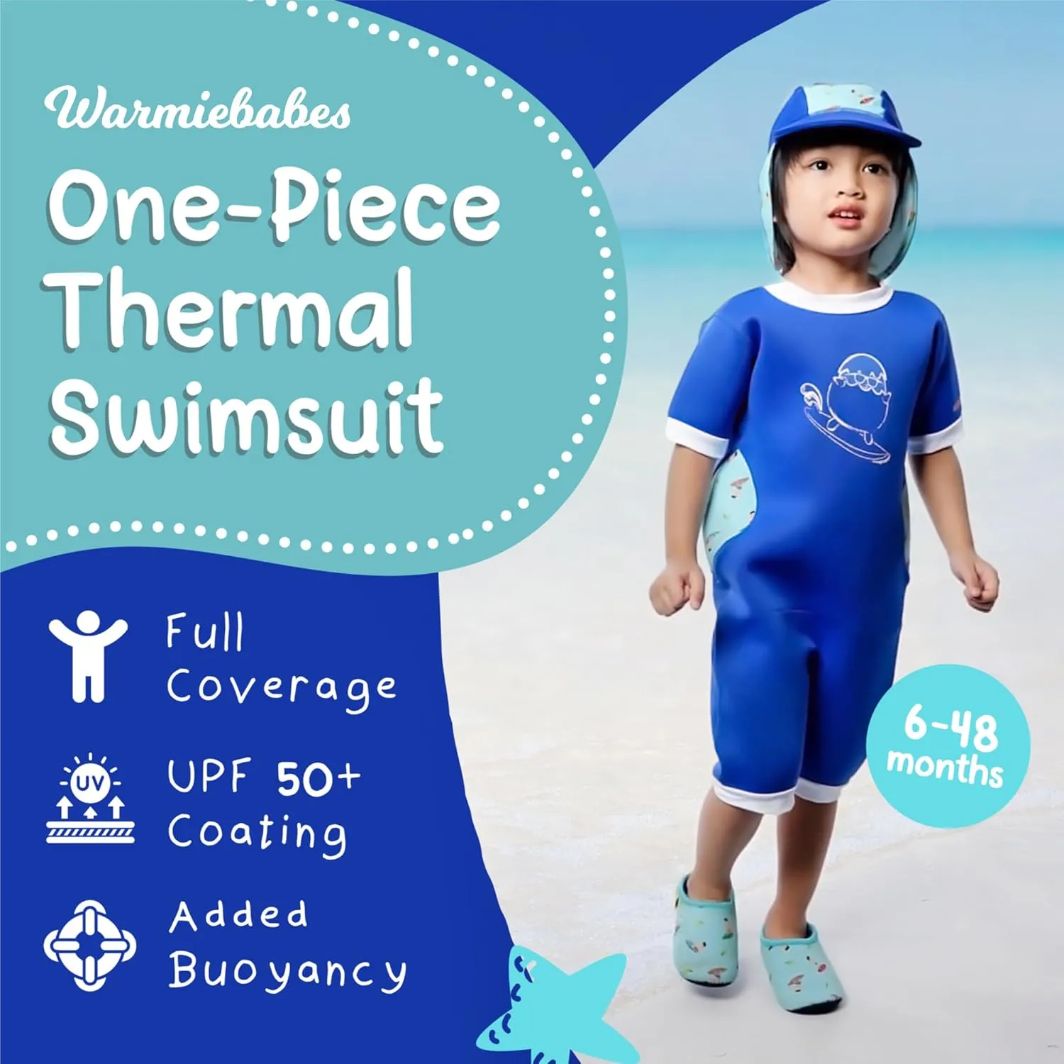 Warmiebabes Baby and Toddler Swimsuit, Thermal Baby Swimsuit Made with UPF50  Neoprene, Quick-Dry Wetsuit