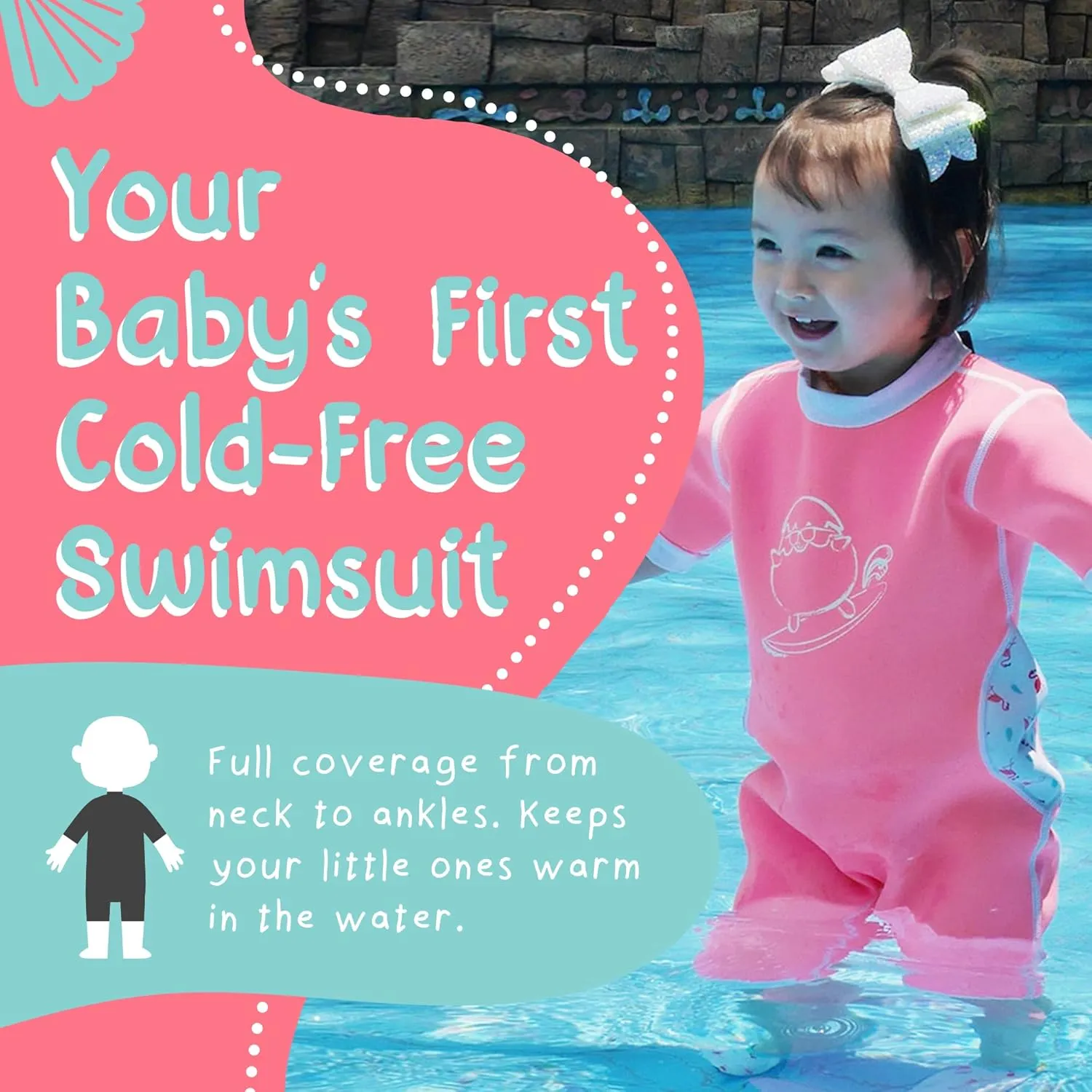 Warmiebabes Baby and Toddler Swimsuit, Thermal Baby Swimsuit Made with UPF50  Neoprene, Quick-Dry Wetsuit