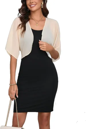 Women Bolero Shrug Chiffon Open Front 3/4 Sleeve Cropped Cardigan Lightweight Sheer Tops for Dress