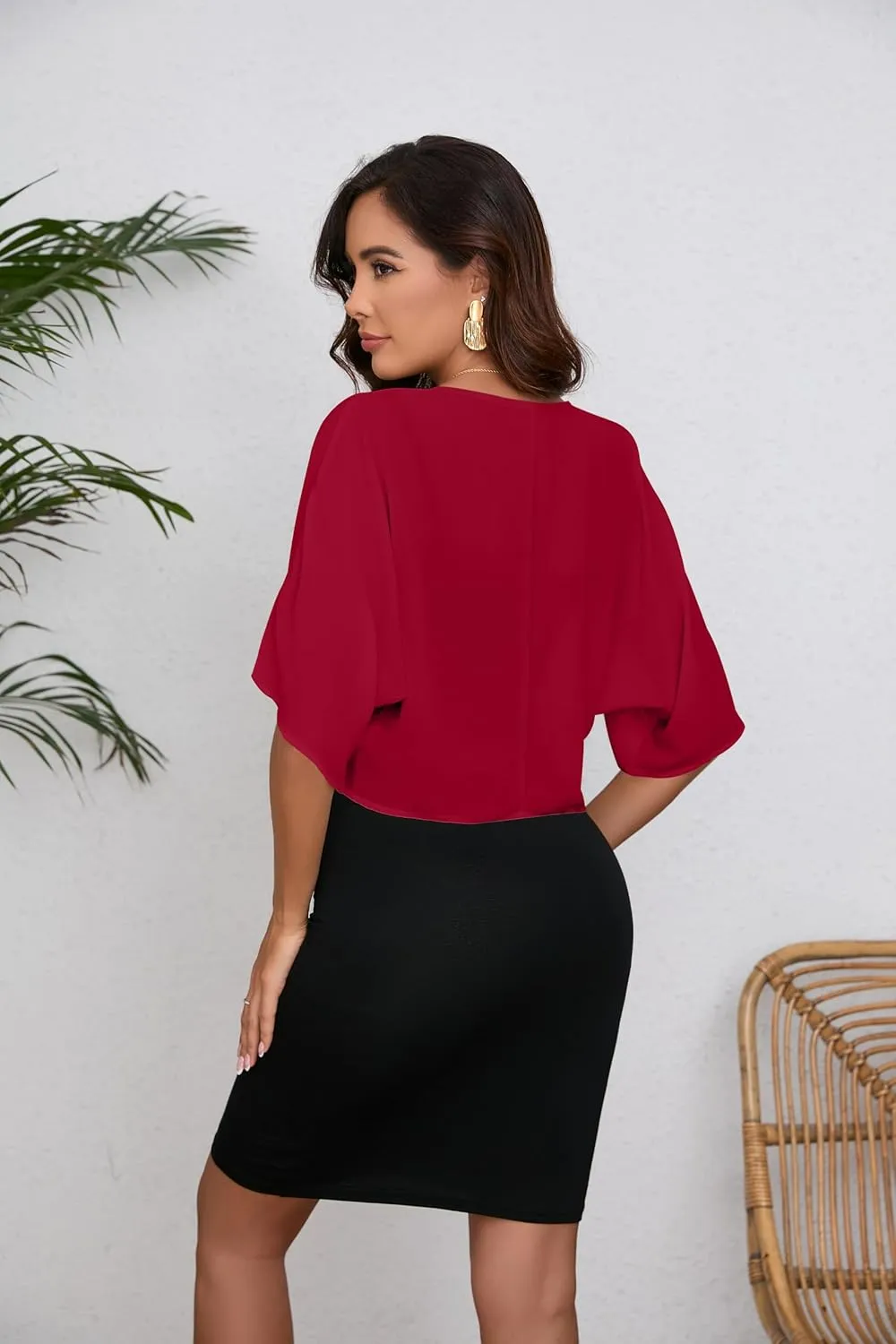 Women Bolero Shrug Chiffon Open Front 3/4 Sleeve Cropped Cardigan Lightweight Sheer Tops for Dress
