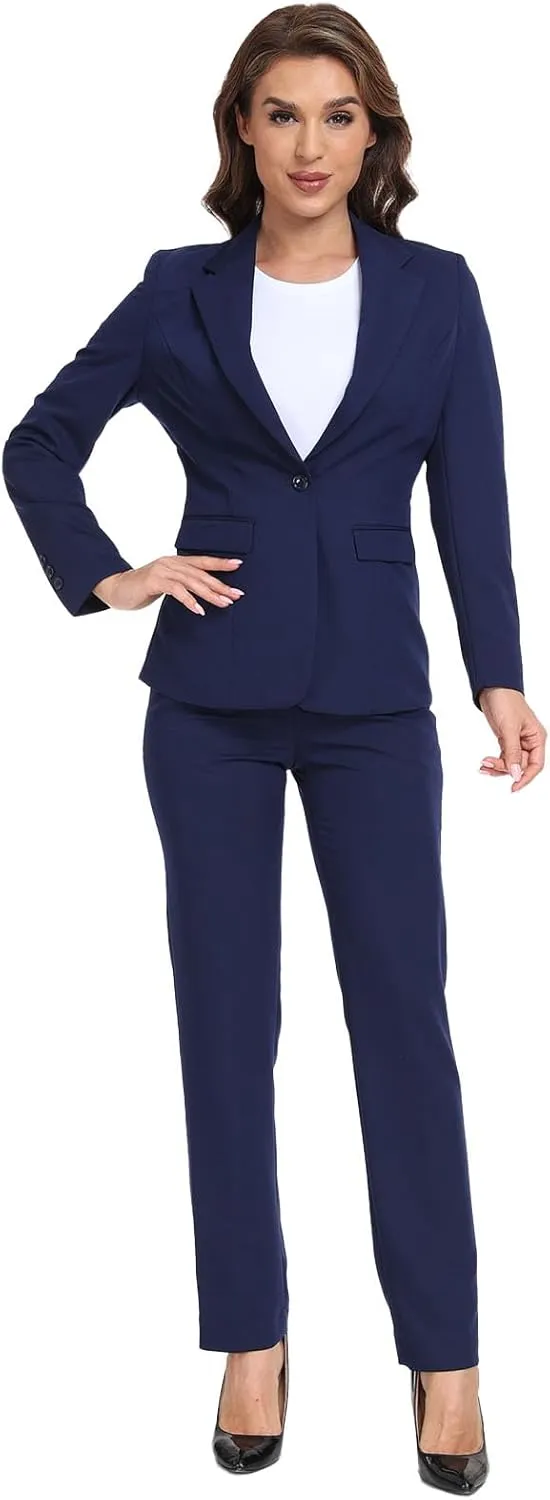 Women Classic Suits 2 Piece Bussiness Professional Work Outfits Office Attire Slim Fit Dressy Blazer Jacket Pants Suit Sets