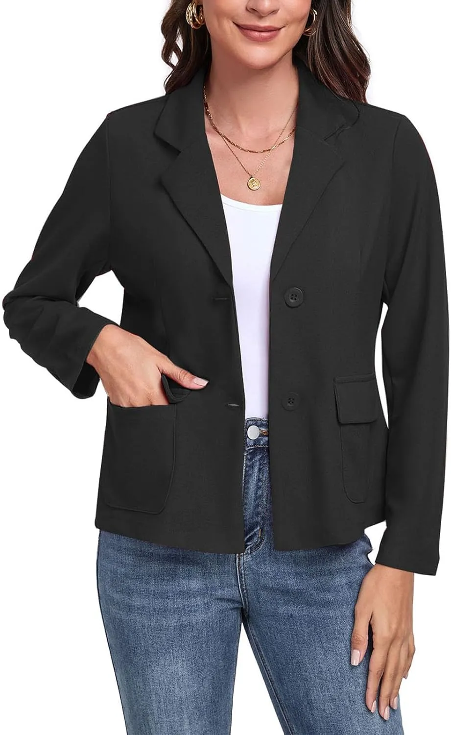 Womens Blazer Casual Long Sleeve Button Notch Lapel Work Office Business Blazers Jackets with Pockets