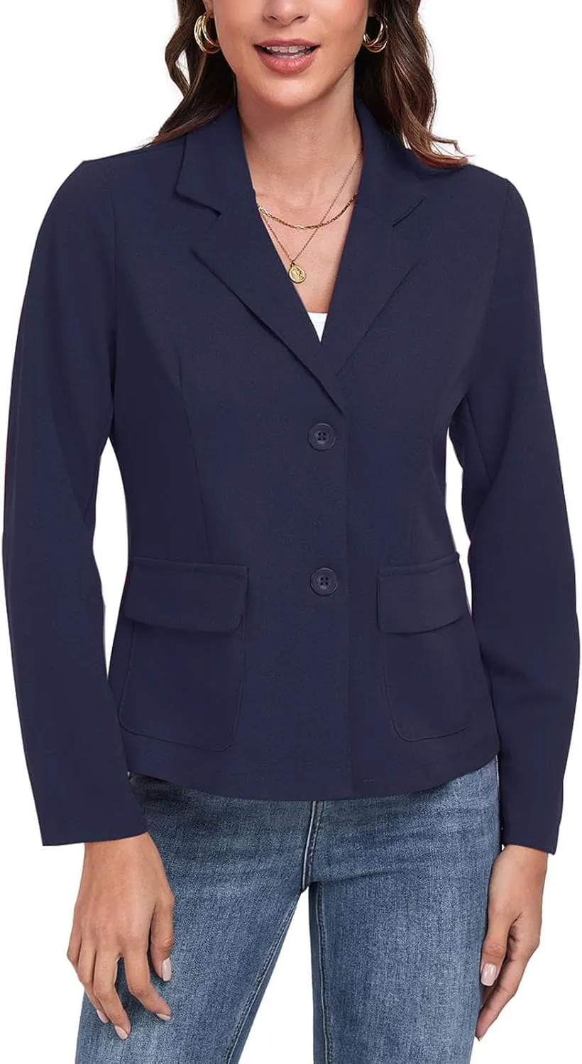 Womens Blazer Casual Long Sleeve Button Notch Lapel Work Office Business Blazers Jackets with Pockets