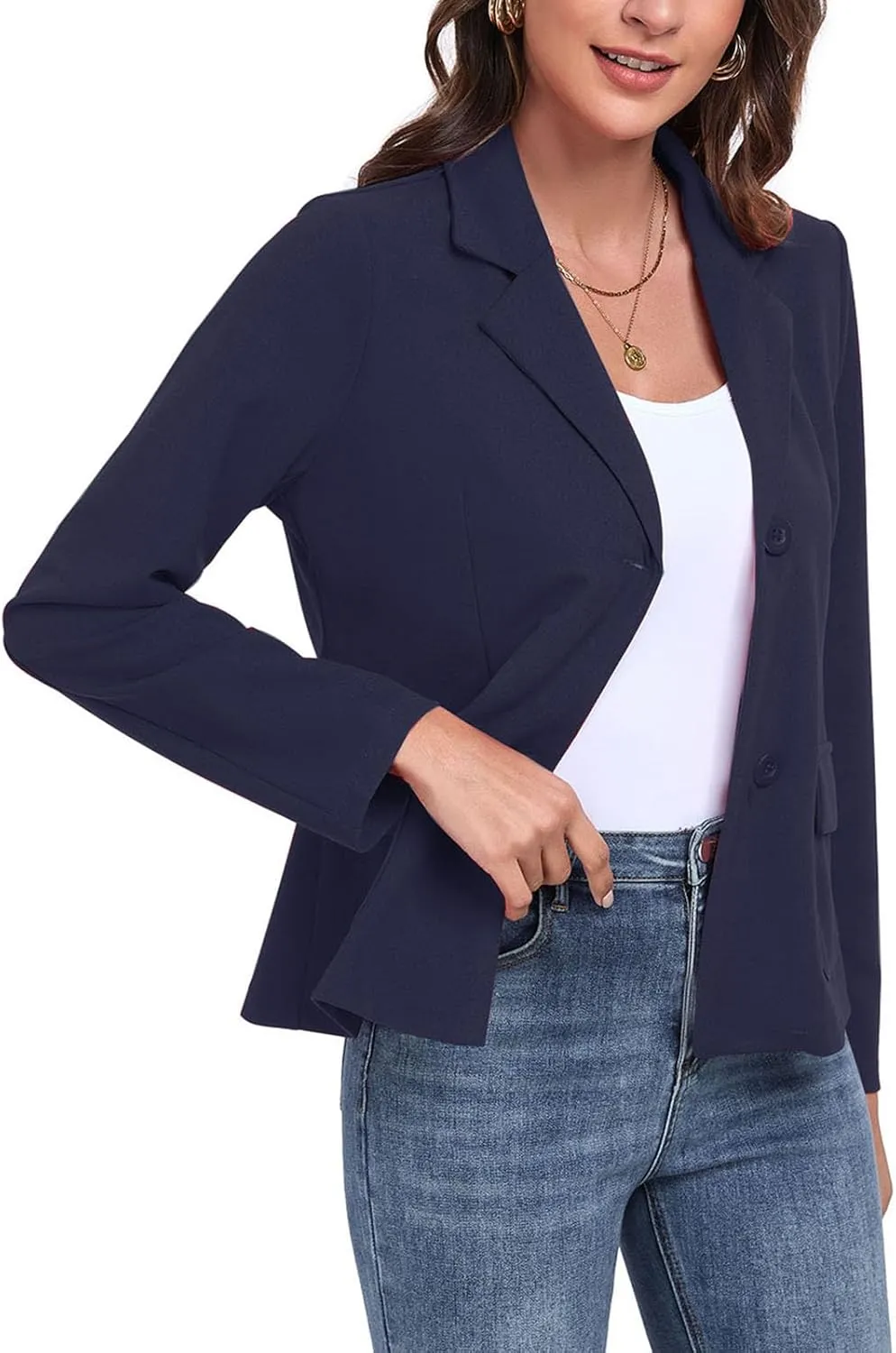 Womens Blazer Casual Long Sleeve Button Notch Lapel Work Office Business Blazers Jackets with Pockets
