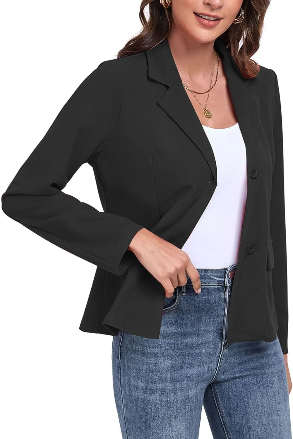 Womens Blazer Casual Long Sleeve Button Notch Lapel Work Office Business Blazers Jackets with Pockets