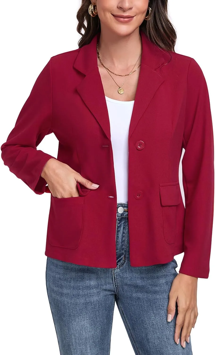Womens Blazer Casual Long Sleeve Button Notch Lapel Work Office Business Blazers Jackets with Pockets