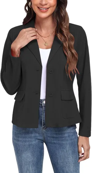 Womens Blazer Casual Long Sleeve Button Notch Lapel Work Office Business Blazers Jackets with Pockets
