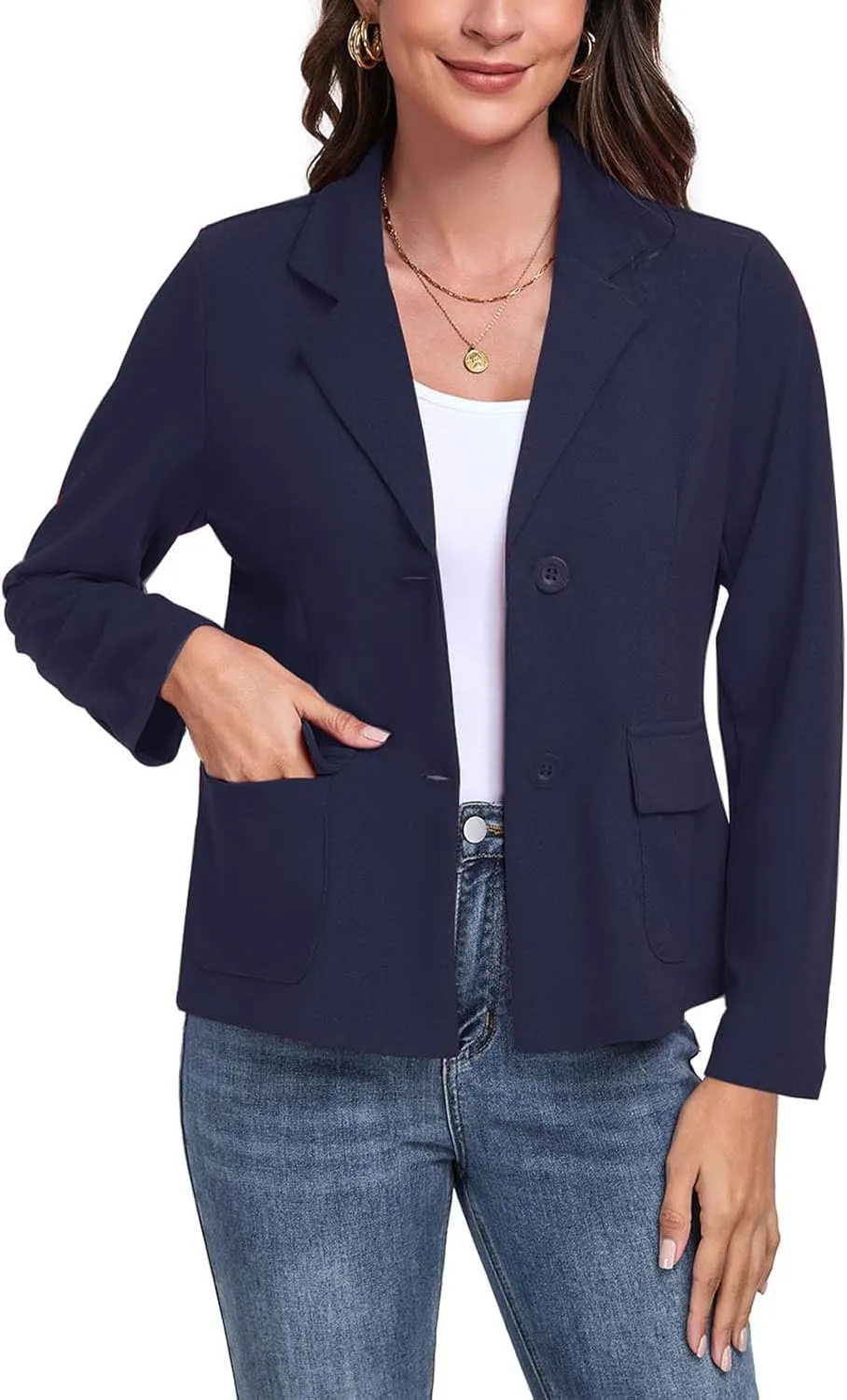 Womens Blazer Casual Long Sleeve Button Notch Lapel Work Office Business Blazers Jackets with Pockets