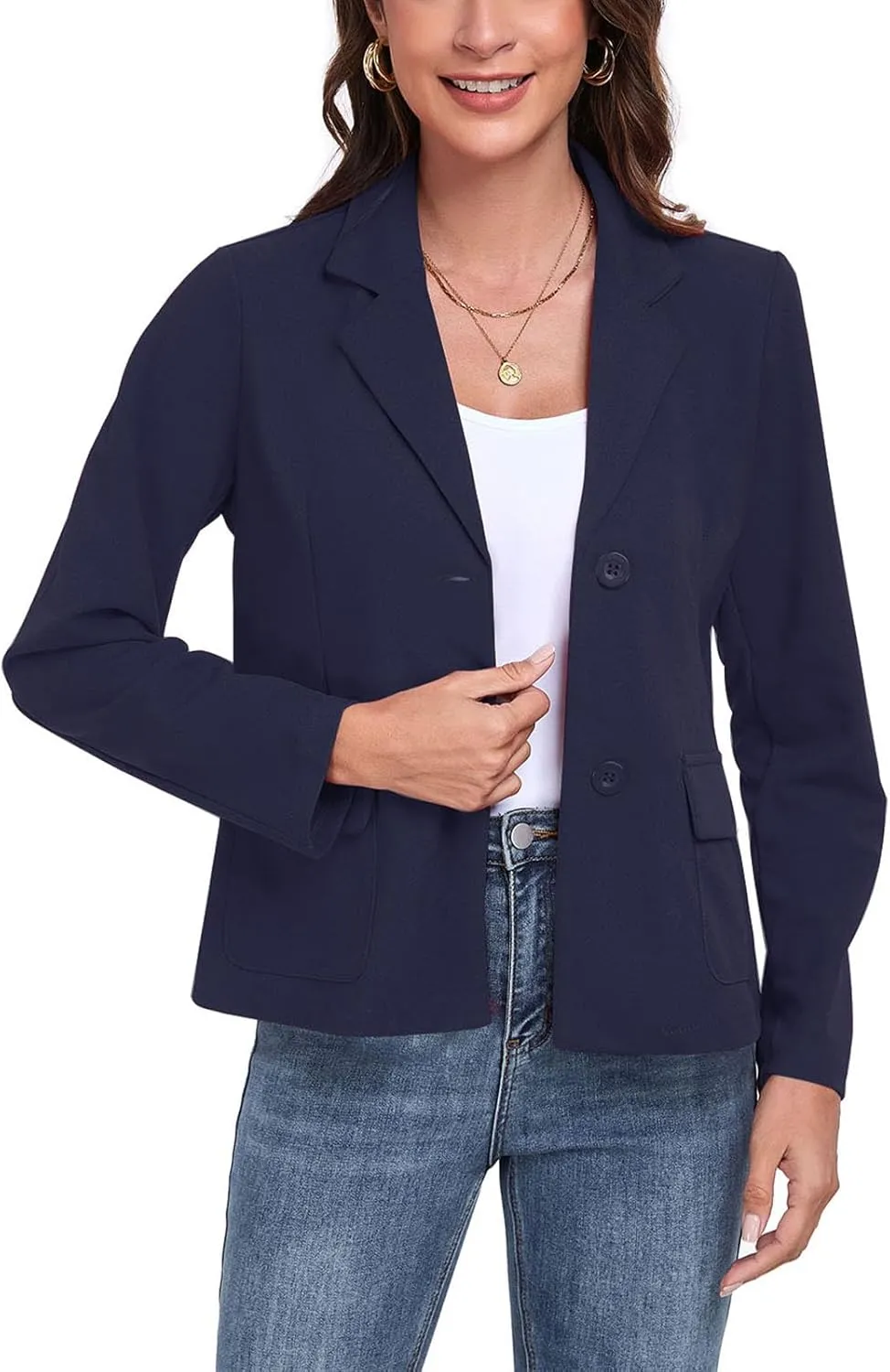 Womens Blazer Casual Long Sleeve Button Notch Lapel Work Office Business Blazers Jackets with Pockets