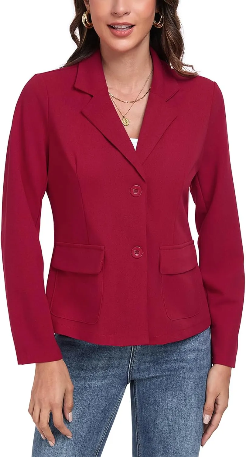 Womens Blazer Casual Long Sleeve Button Notch Lapel Work Office Business Blazers Jackets with Pockets