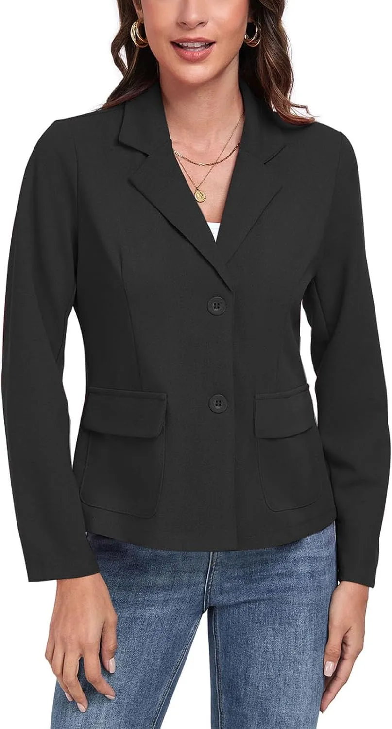 Womens Blazer Casual Long Sleeve Button Notch Lapel Work Office Business Blazers Jackets with Pockets
