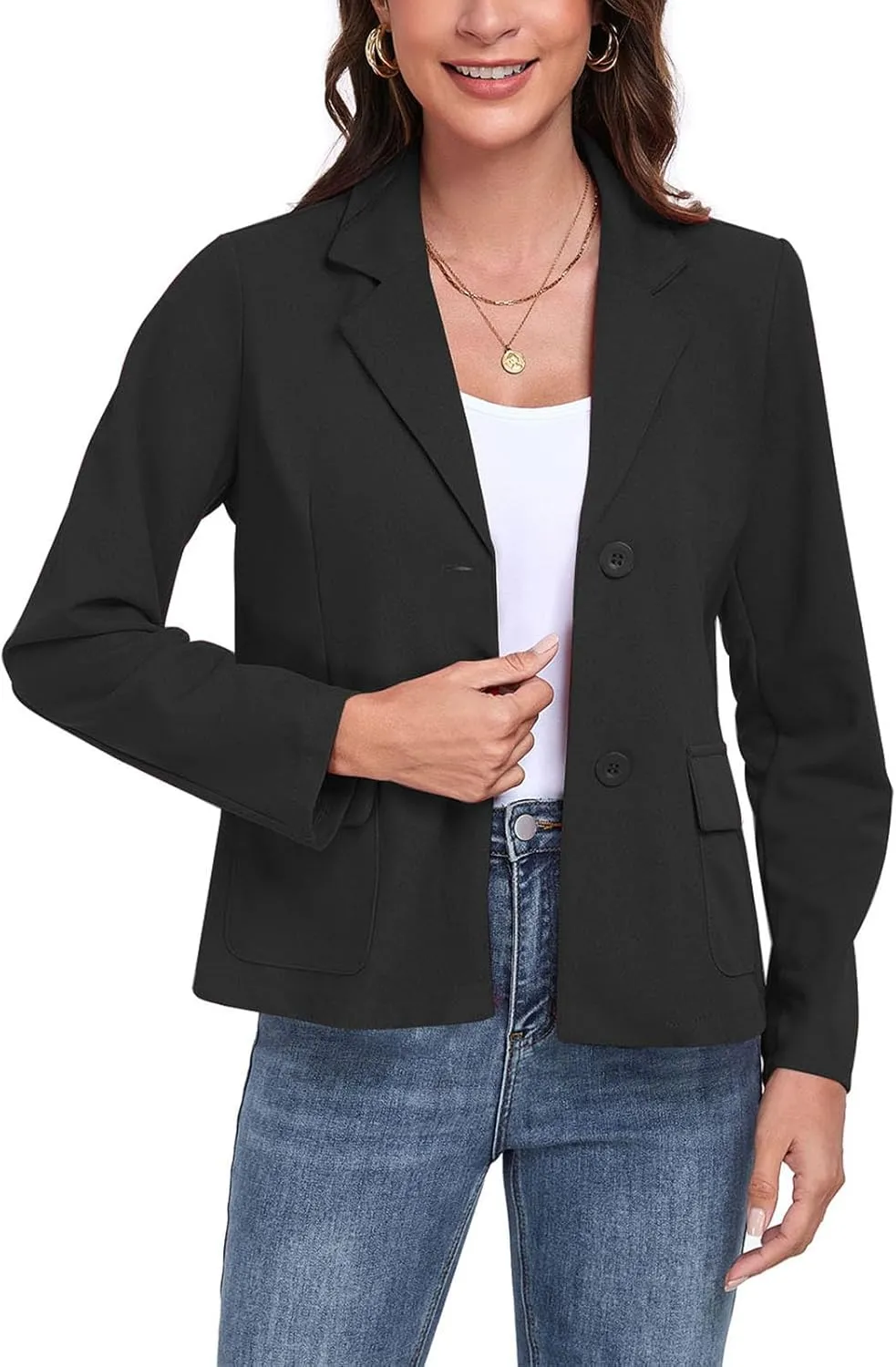 Womens Blazer Casual Long Sleeve Button Notch Lapel Work Office Business Blazers Jackets with Pockets