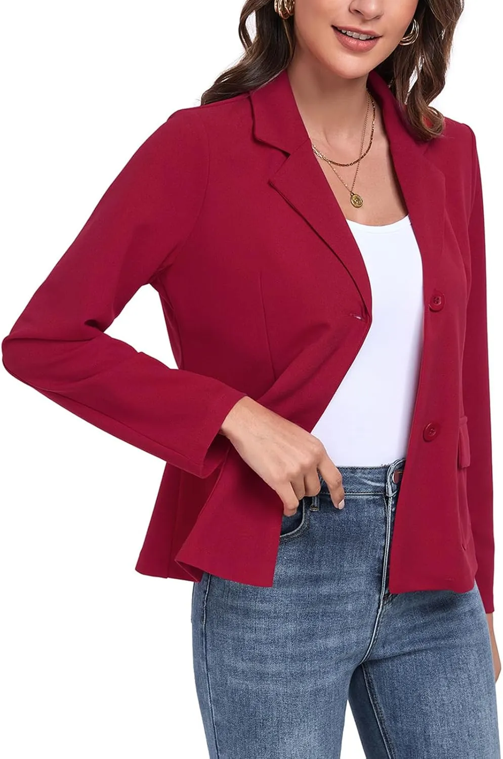 Womens Blazer Casual Long Sleeve Button Notch Lapel Work Office Business Blazers Jackets with Pockets
