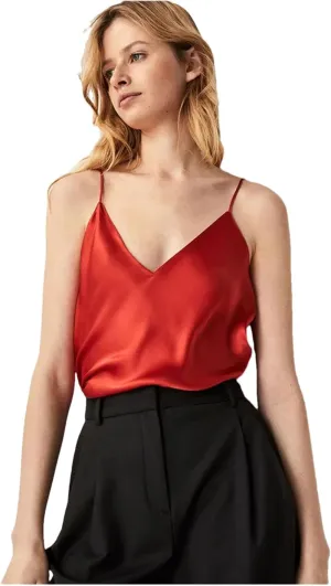 Women's Camisole Tops Neck V Neck Camisole Sleeveless Satin Silk Vest Summer Camisole