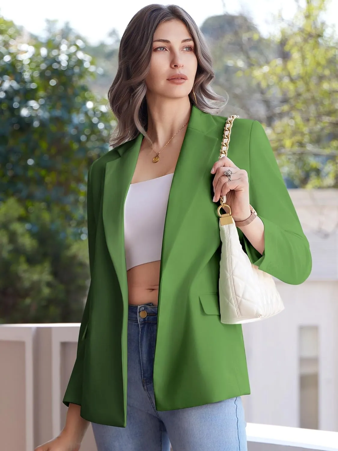 Womens Casual Blazers Long Sleeve Open Front Suit Wrap-Belted Work Office Blazers Jacket with Pockets