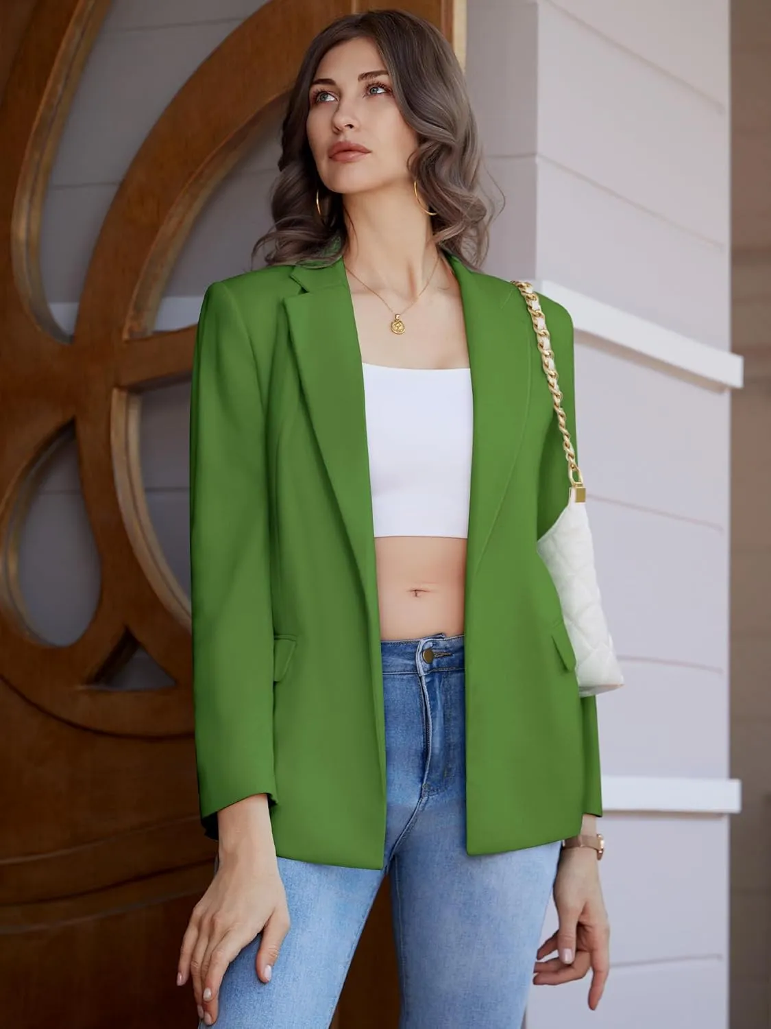 Womens Casual Blazers Long Sleeve Open Front Suit Wrap-Belted Work Office Blazers Jacket with Pockets