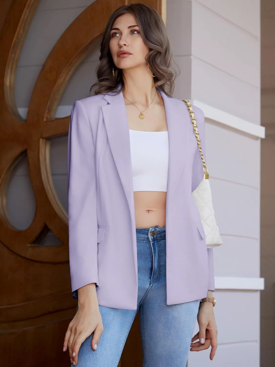 Womens Casual Blazers Long Sleeve Open Front Suit Wrap-Belted Work Office Blazers Jacket with Pockets