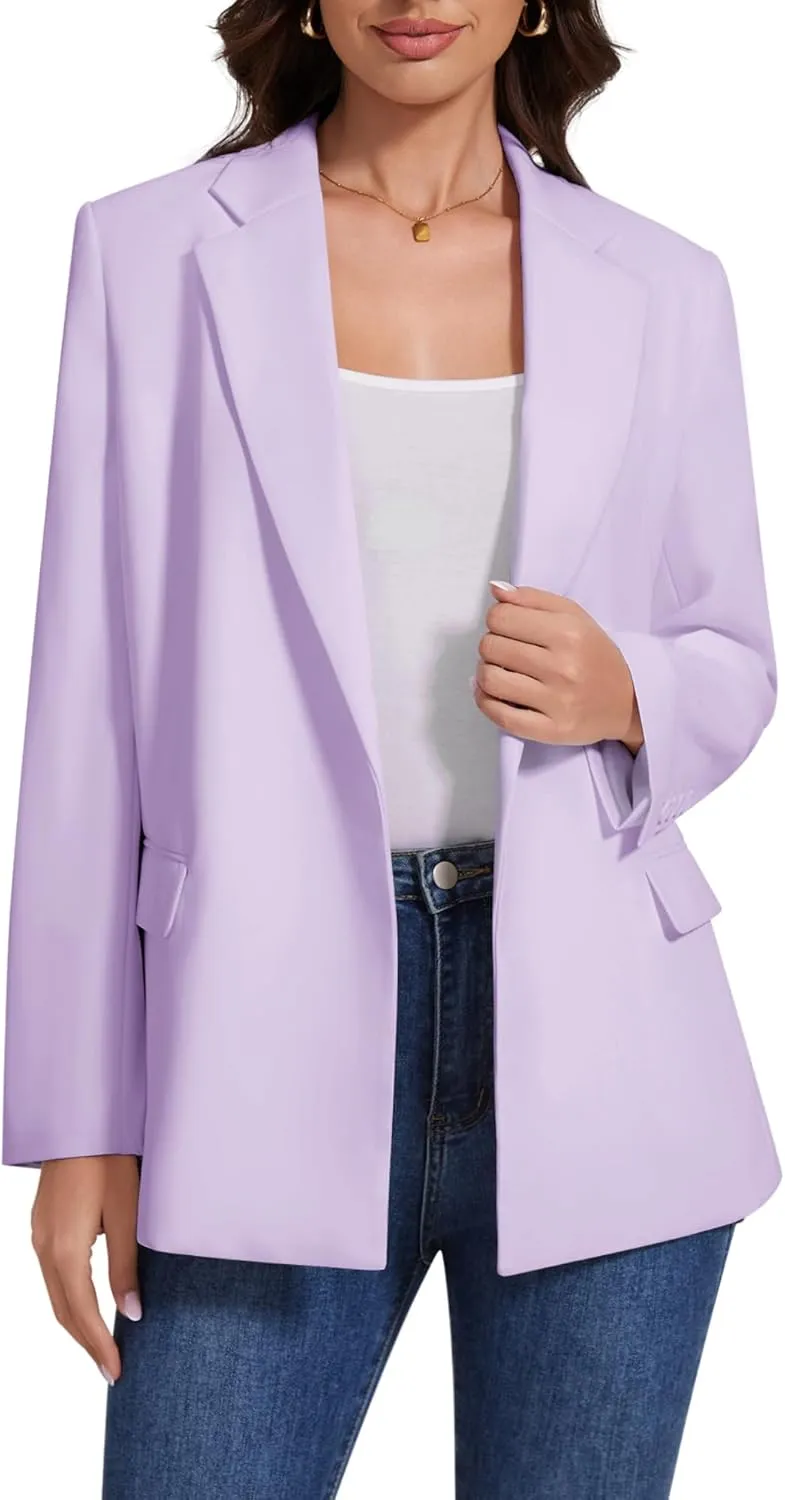 Womens Casual Blazers Long Sleeve Open Front Suit Wrap-Belted Work Office Blazers Jacket with Pockets