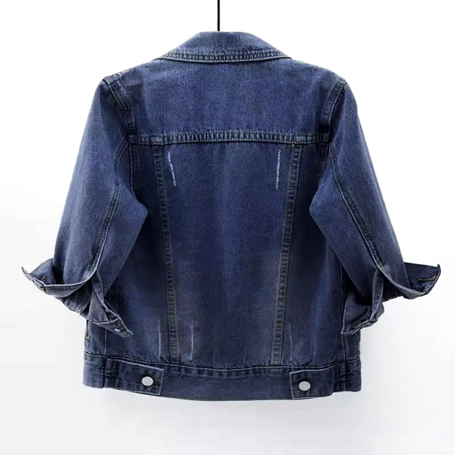 Womens Cropped Denim Jacket 3/4 Sleeve Plus Size Jean Jacket Lightweight Retro Coats