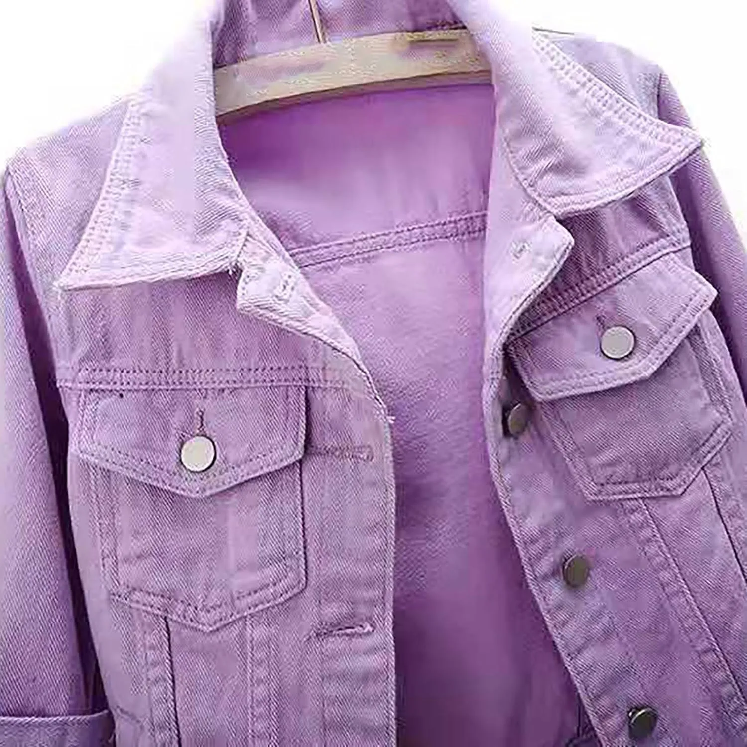 Womens Cropped Denim Jacket 3/4 Sleeve Plus Size Jean Jacket Lightweight Retro Coats
