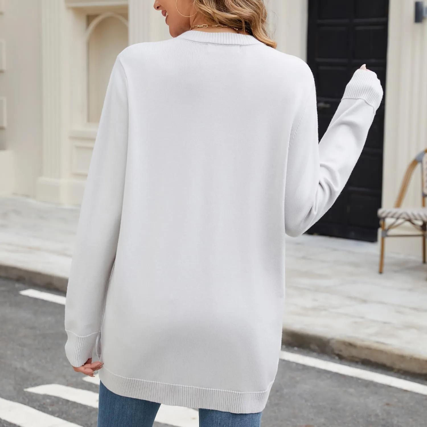 Women's Oversized Open Front Cardigan Sweaters Embroidery Fashion Button Down Knit Outwear Coats with Pockets