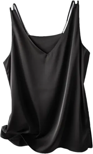 Women's Summer Silk Satin V-Neck Solid Tank Tops Loose Sleeveless Soft Thin Camisole Vest