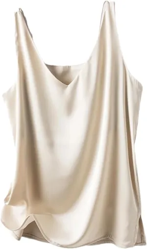Women's Summer Silk Satin V-Neck Solid Tank Tops Loose Sleeveless Soft Thin Camisole Vest