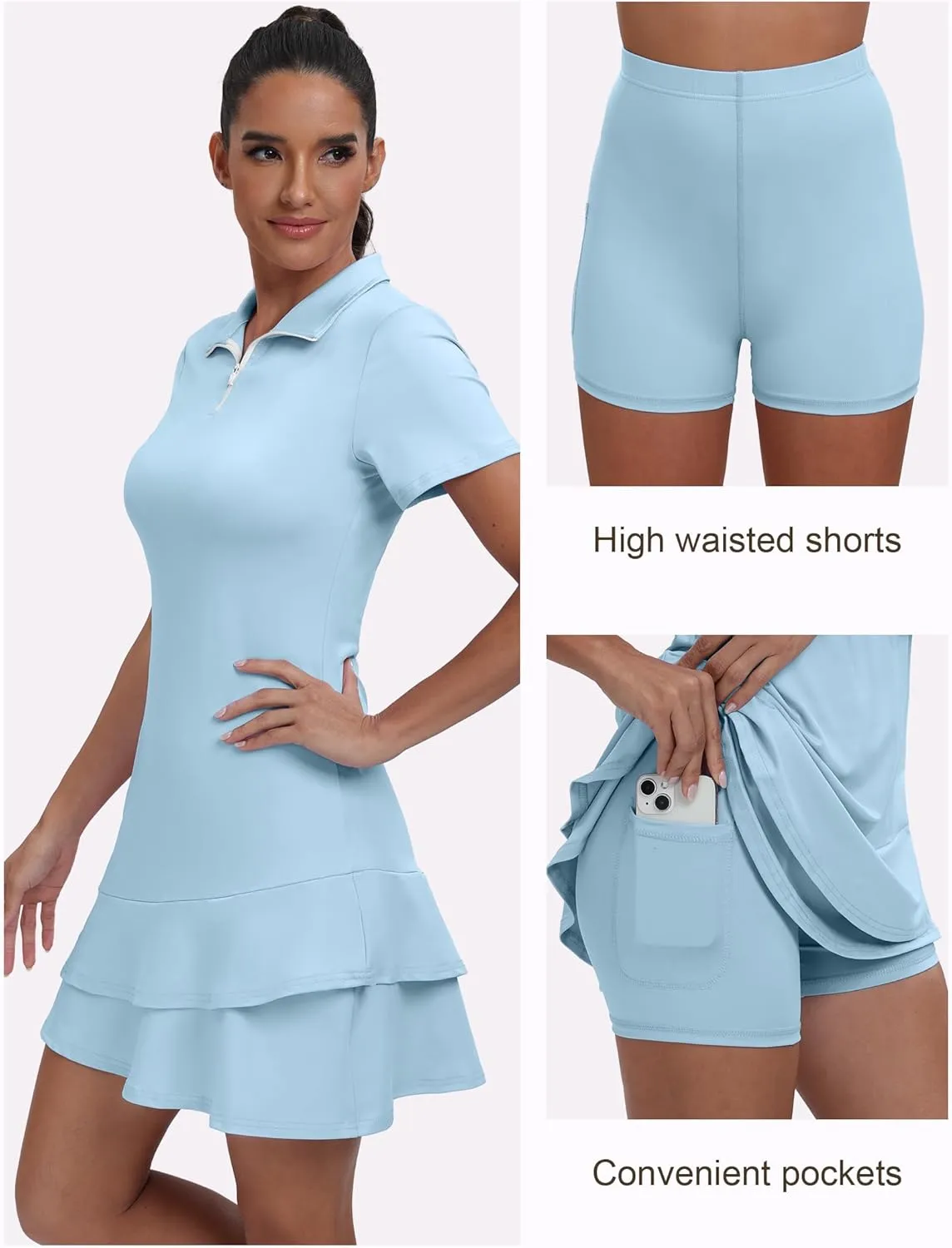 Womens Two Piece Tennis Golf Dress UPF 50  Active Athletic Exercise Sports Wear with Pocket and Shorts