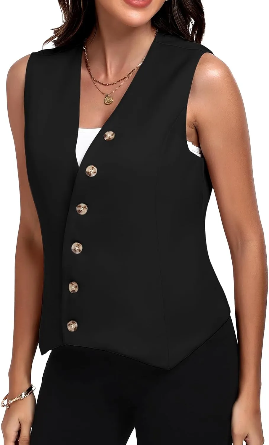 Womens Vest Sleeveless Blazers V Neck Button Up Work Office Suit Vests