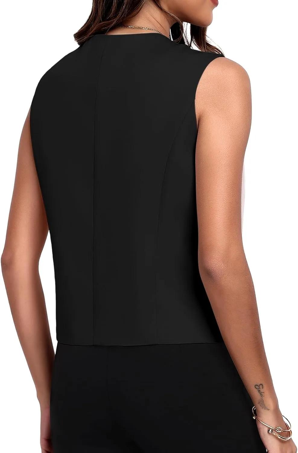 Womens Vest Sleeveless Blazers V Neck Button Up Work Office Suit Vests