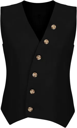 Womens Vest Sleeveless Blazers V Neck Button Up Work Office Suit Vests