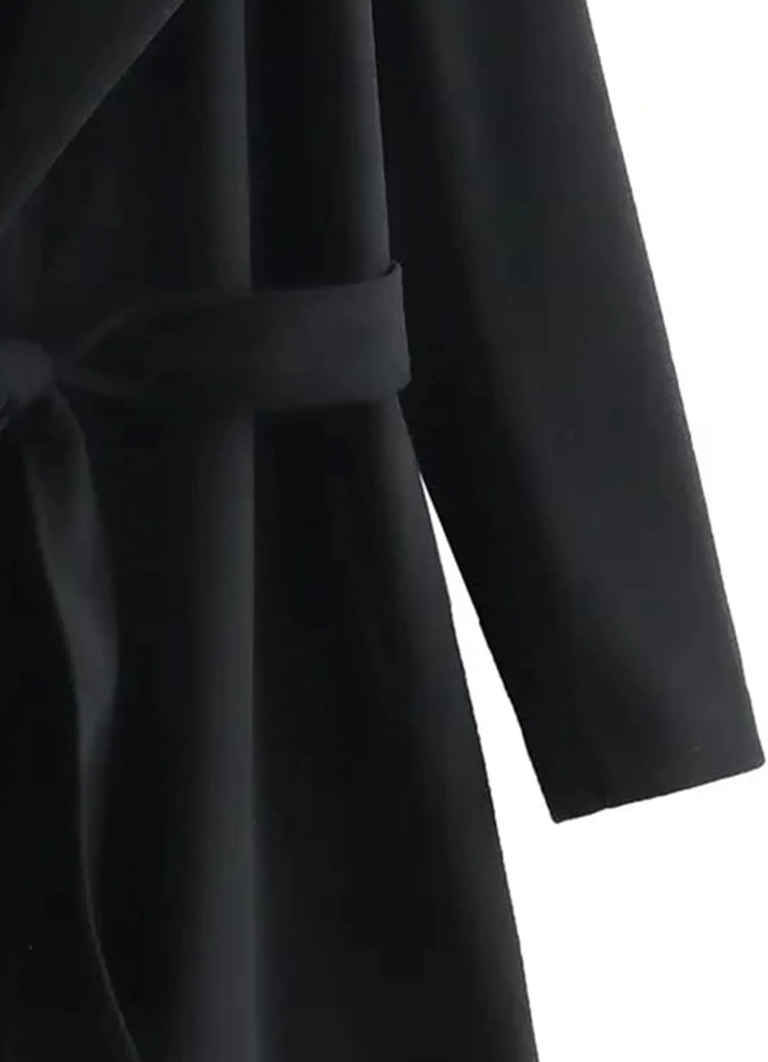 Womens Wool Blend Hooded Coats Long Sleeve Belted Trench Coat Casual Open Front Cardigan Jackets Overcoat