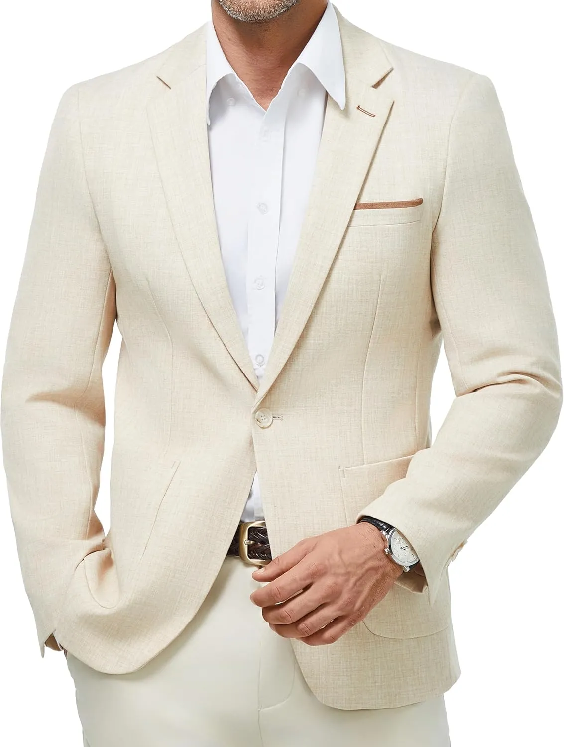 WULFUL Men's Sport Coats Blazers Linen Cotton Blazer Regular Fit One Button Suit Jacket with 2 Pockets