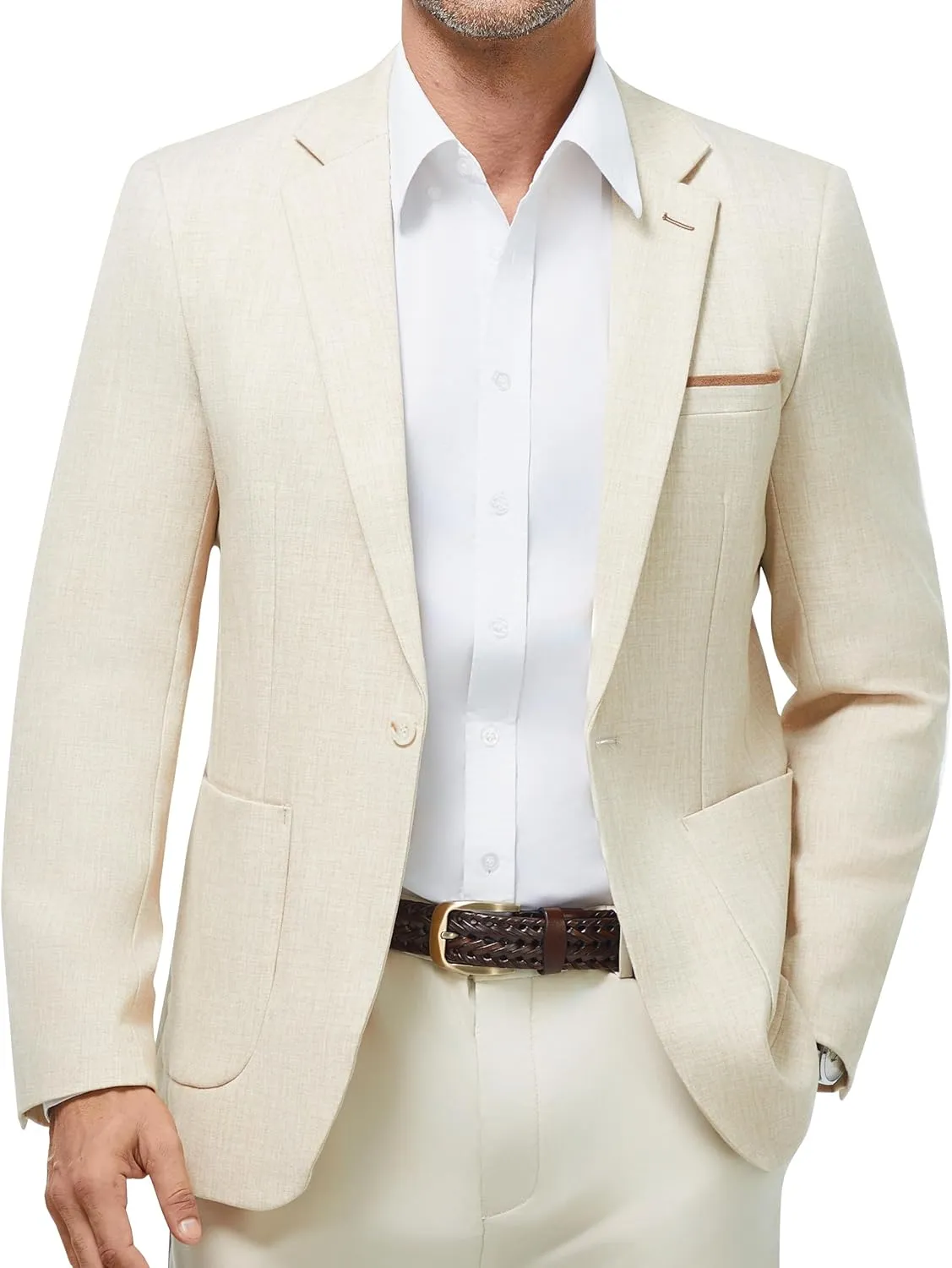 WULFUL Men's Sport Coats Blazers Linen Cotton Blazer Regular Fit One Button Suit Jacket with 2 Pockets
