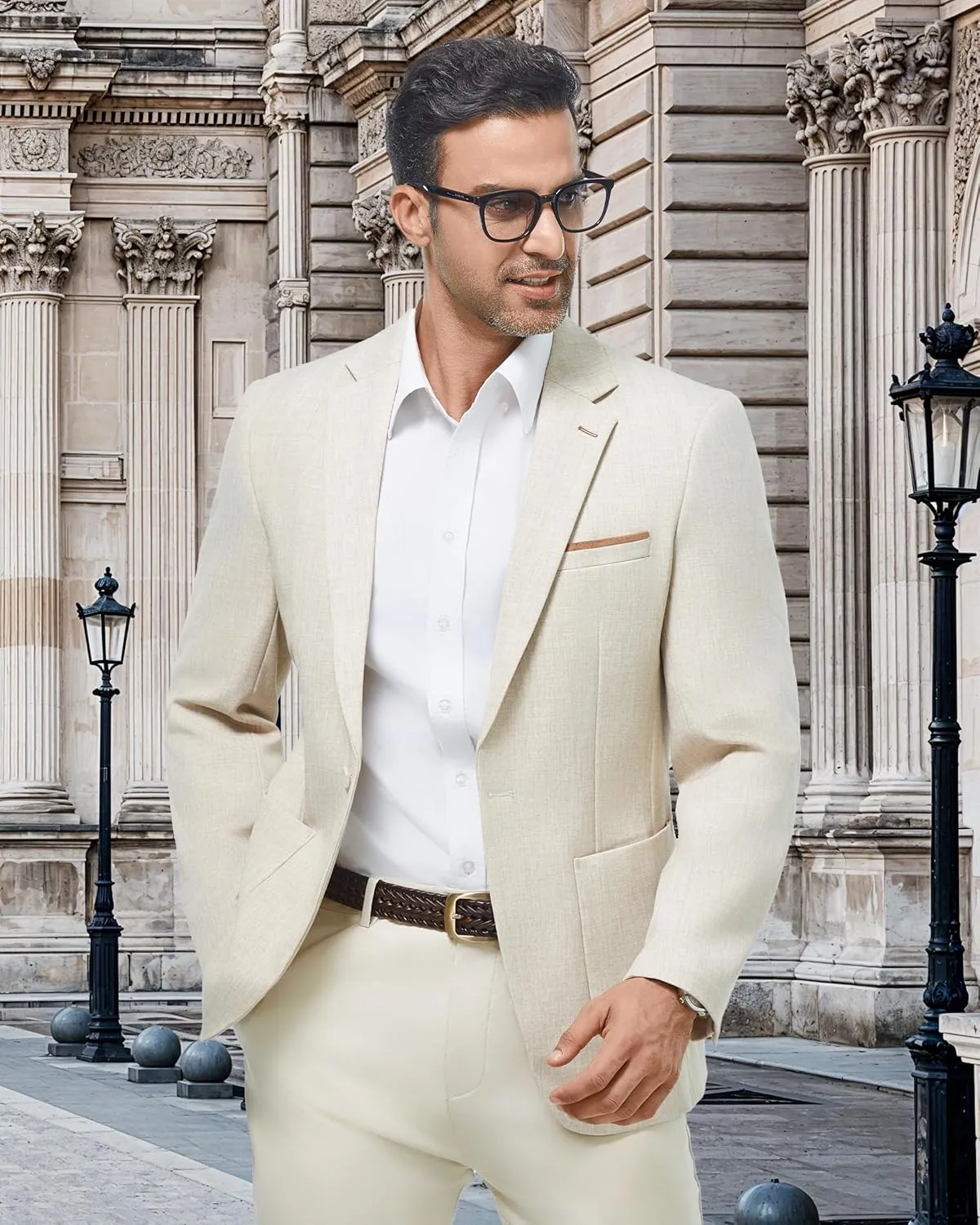 WULFUL Men's Sport Coats Blazers Linen Cotton Blazer Regular Fit One Button Suit Jacket with 2 Pockets